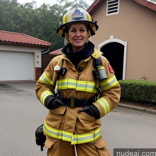 ai nude image of arafed woman in a firefighter's uniform standing in front of a house pics of Milf Perfect Boobs Small Tits Perfect Body 30s Seductive Short Hair Blonde Brazilian Front View Firefighter Transparent