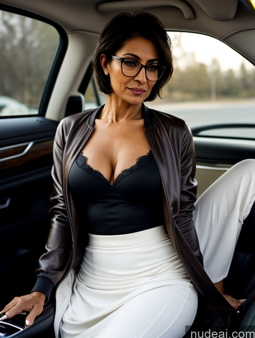 ai nude image of woman in a car with a laptop and glasses on pics of Milf Perfect Boobs Beautiful Glasses Perfect Body 70s Pixie Car Bra Casual Jacket Stylish Cleavage Partially Nude Dark Lighting Detailed Sexy Face Long Skirt Dark Skin Arabic