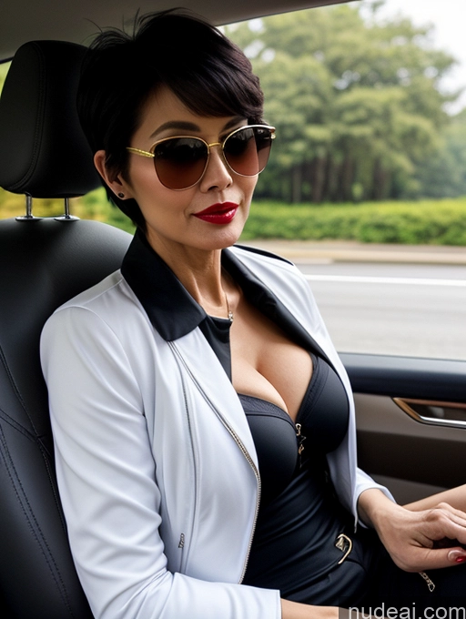 ai nude image of woman in a car with sunglasses and a white blazer pics of Milf Perfect Boobs Beautiful Sunglasses Lipstick Perfect Body 60s Pixie Chinese Car Bra Casual Jacket Stylish Cleavage Dark Lighting Detailed Sexy Face Suit Professor