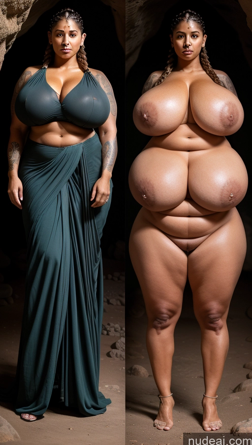 ai nude image of two pictures of a woman in a green dress and a woman in a black dress pics of Milf Busty Huge Boobs Beautiful Tattoos Muscular Big Ass Abs Thick Big Hips Tall Dark Skin 50s Seductive Ginger Braided Indian Cave Front View T-pose Sari Sexy Face Onoff