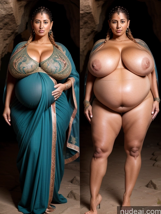 ai nude image of two pictures of a woman in a sari and a woman in a sari pics of Milf Busty Huge Boobs Beautiful Tattoos Muscular Abs Big Hips Tall Dark Skin 50s Seductive Ginger Braided Indian Cave T-pose Sari Sexy Face Onoff Pregnant Close-up View