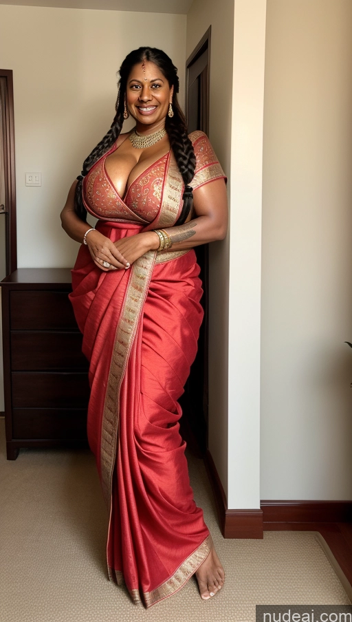 ai nude image of araffe woman in a red sari posing for a picture pics of Milf Beautiful Tattoos Big Ass Tall Dark Skin Sexy Face Indian 50s Bedroom Big Hips Huge Boobs Busty Muscular Abs T-pose Sari Thick Ginger Front View Happy Braided