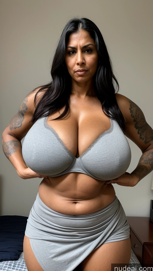 ai nude image of arafed woman in a gray skirt posing for a picture pics of Milf Beautiful Tattoos Big Ass Tall Dark Skin Sexy Face Indian Bedroom Big Hips Huge Boobs Busty Muscular Abs T-pose 40s Thick Alternative Front View Angry Black Hair Bra Long Skirt