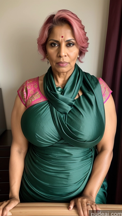 ai nude image of there is a woman with pink hair and a green dress posing for a picture pics of Milf Huge Boobs Beautiful Tattoos Big Ass Tall Alternative Sexy Face 50s Bedroom Indian T-pose Big Hips Dark Skin Abs Muscular Angry Thick Sari Front View Pink Hair