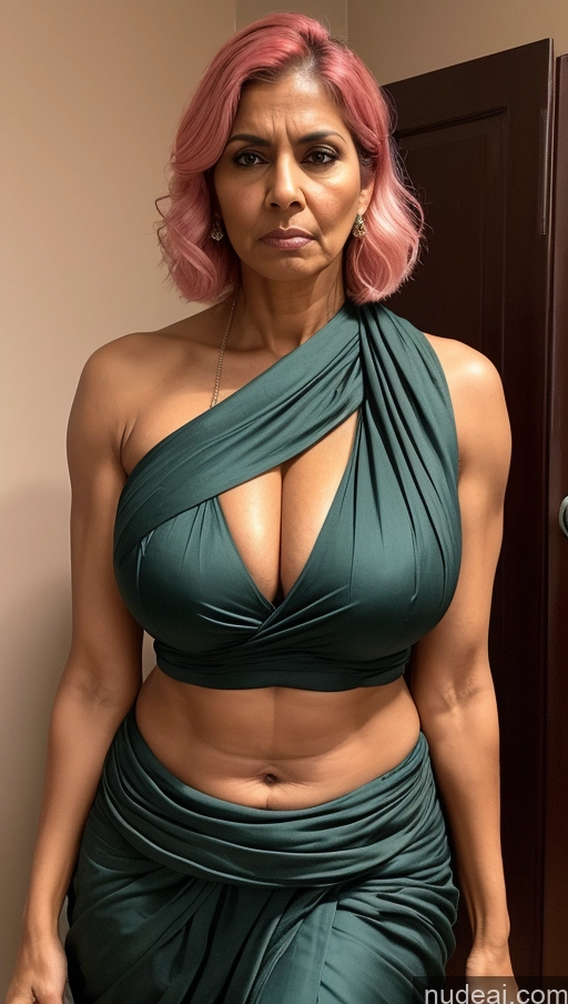 ai nude image of there is a woman with pink hair and a green dress pics of Milf Huge Boobs Beautiful Tattoos Big Ass Tall Alternative Sexy Face 50s Bedroom Indian T-pose Big Hips Dark Skin Abs Muscular Angry Thick Sari Front View Pink Hair