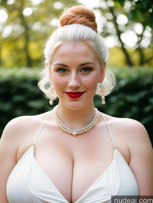 ai nude image of there is a woman with a white dress and a red lip pics of Busty Huge Boobs Perfect Boobs Beautiful Lipstick Big Ass Abs Thick Big Hips Perfect Body Pubic Hair Fairer Skin Happy White Hair Hair Bun Irish Vintage Victorian Jewelry Pearl Jewelry Alternative Sexy Face