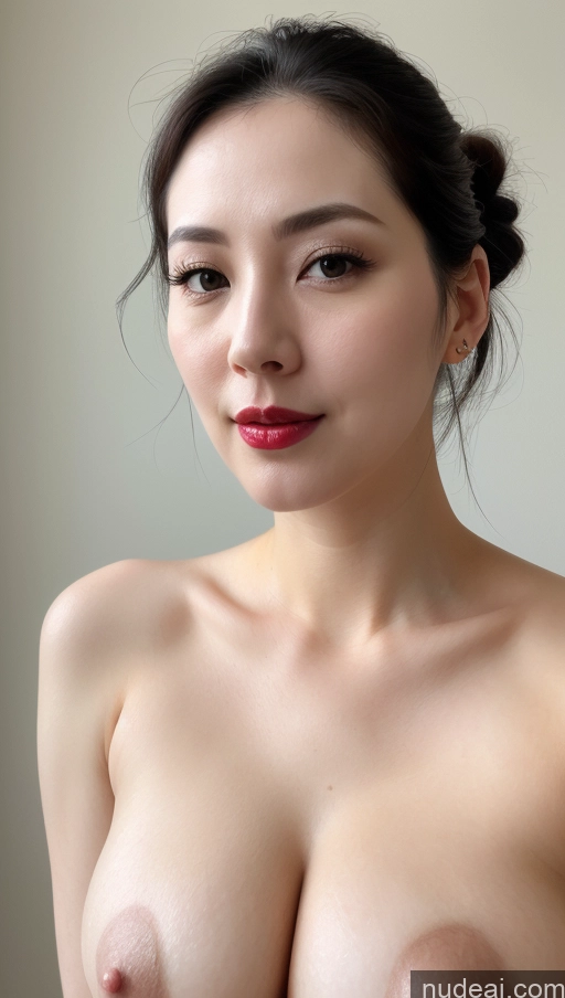 related ai porn images free for Woman One Beautiful Fairer Skin 30s Black Hair Close-up View Korean Perfect Boobs Detailed Busty Hair Bun Lipstick