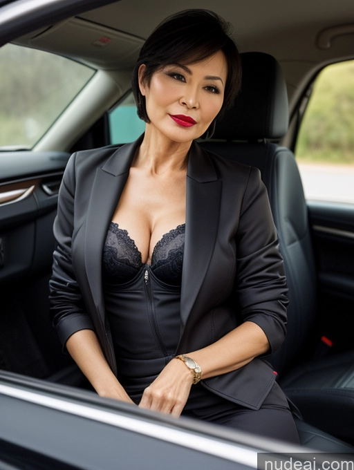 ai nude image of woman in a car with a black bra and a black jacket pics of Milf Perfect Boobs Beautiful Lipstick Perfect Body Pixie Chinese Car Bra Casual Jacket Professor Stylish Suit Cleavage Dark Lighting Detailed Sexy Face 60s