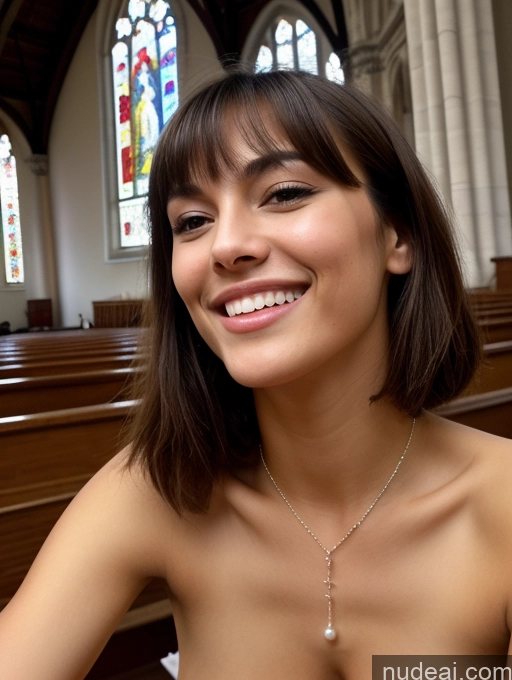 ai nude image of arafed woman sitting in a church with a necklace on her neck pics of Model One Beautiful Skinny Small Tits Small Ass Perfect Body 18 Happy Brunette Bangs Brazilian Front View Blowjob Angel Pearl Jewelry Church