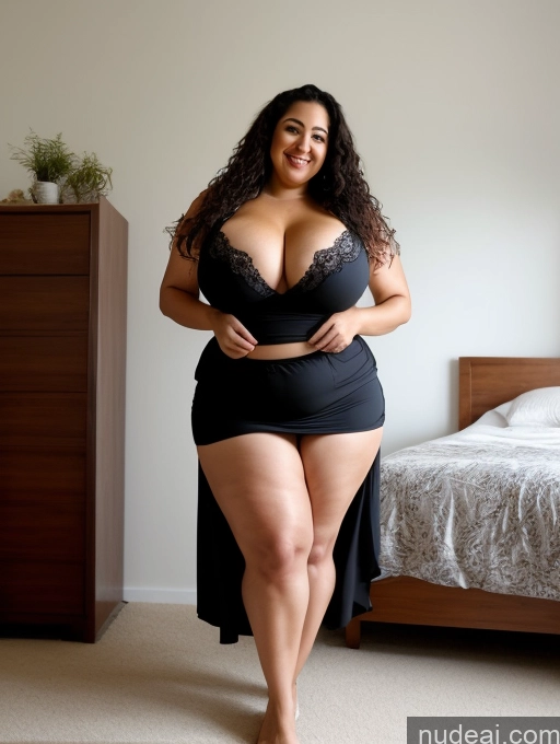 ai nude image of araffe woman in a black dress posing in a bedroom pics of Milf Busty Huge Boobs Beautiful Big Ass Thick Big Hips Seductive Bedroom Close-up View T-pose Bikini Long Skirt Alternative Sexy Face Surrealist Chubby Happy Black Hair Egyptian Fat Curly Hair 50s