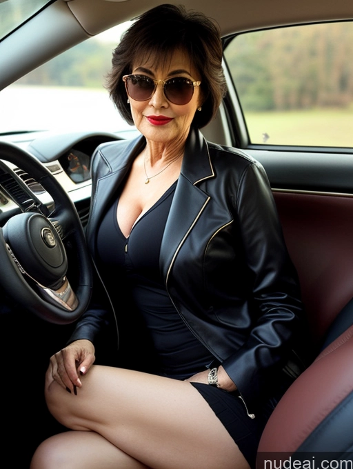 ai nude image of woman in a car with a leather jacket and sunglasses sitting in the driver's seat pics of Milf Perfect Boobs Beautiful Sunglasses Lipstick Perfect Body Pixie Chinese Car Bra Casual Jacket Professor Stylish Suit Cleavage Dark Lighting Detailed Sexy Face 70s