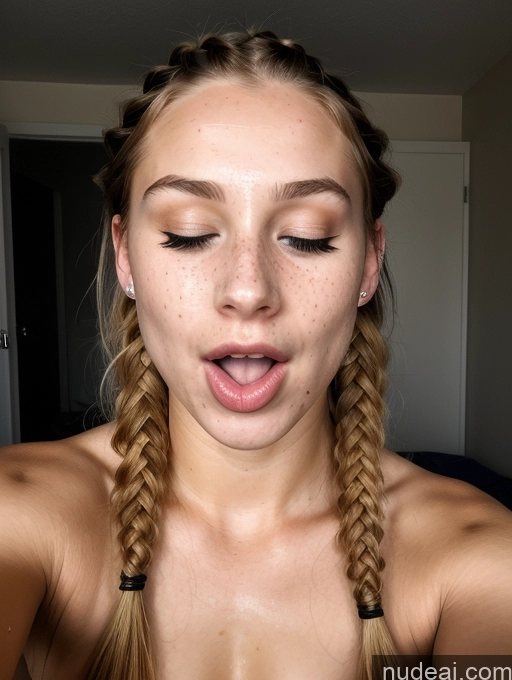 ai nude image of blond woman with long braids making a funny face with her tongue pics of Sorority Small Tits Lipstick Orgasm Irish Dark Lighting Braided Nude 18 Ahegao Blonde Bedroom Close-up View Cumshot