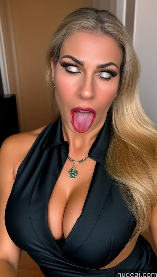 ai nude image of blond woman with long hair sticking out her tongue and wearing a black dress pics of Milf Busty Perfect Boobs Beautiful Lipstick Big Ass Tanned Skin 50s Orgasm Angry Ahegao Blonde Brazilian Skin Detail (beta) Secretary Cleavage Jewelry Detailed Last Sexy Face Suit Long Skirt Ponytail Office Oiled Body