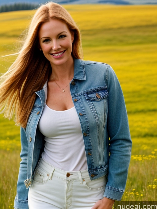 related ai porn images free for One 40s Happy Long Hair Jeans Ginger Model Perfect Boobs Perfect Body Beautiful Russian Bright Lighting Meadow Close-up View Fairer Skin Jacket