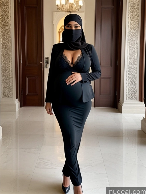 ai nude image of pregnant woman in black dress and hijab walking in a hallway pics of Milf Perfect Boobs Beautiful Perfect Body Arabic Bra Niqab Professor Stylish Suit Cleavage Detailed Pregnant