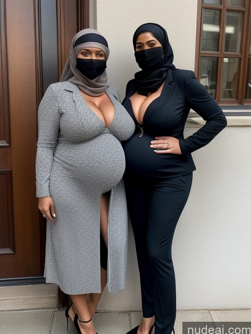 ai nude image of two women in black and grey outfits standing next to each other pics of Milf Beautiful Perfect Body Bra Niqab Professor Stylish Suit Cleavage Detailed Pregnant Huge Boobs Big Ass British