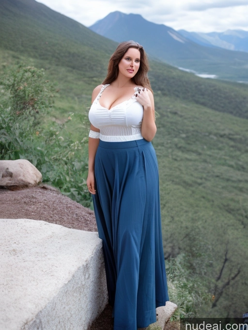 Model Beautiful Chubby Busty TamiFruit Mountains Blouse Long Skirt