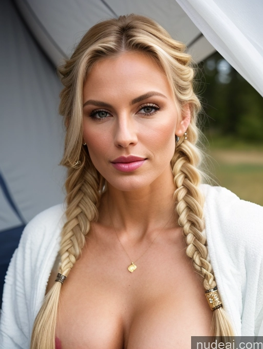 ai nude image of blond woman with big breast posing in a tent with a white jacket pics of Milf Perfect Boobs Beautiful Muscular Skinny Long Legs Tall Perfect Body 20s Seductive Pouting Lips Blonde Braided German Skin Detail (beta) Tent Bending Over Bathrobe Diamond Jewelry Gold Jewelry Alternative Detailed Sexy Face