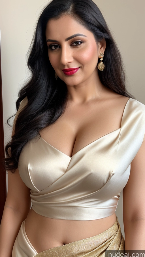 related ai porn images free for Woman One Beautiful Lipstick Fairer Skin 40s Black Hair Slicked Close-up View Detailed Blouse Sari Cleavage Busty Perfect Boobs Indian