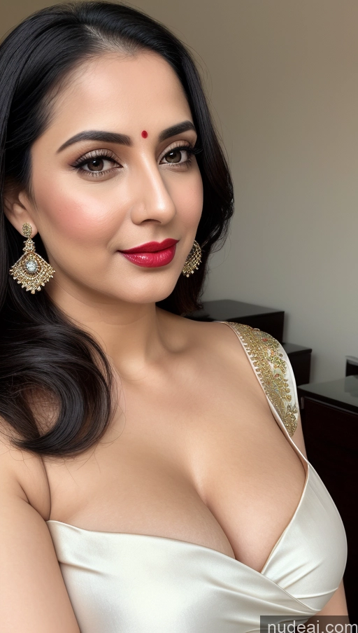 related ai porn images free for Woman One Beautiful Lipstick Fairer Skin Black Hair Slicked Close-up View Detailed Busty Perfect Boobs Indian Sari Cleavage 30s Blouse