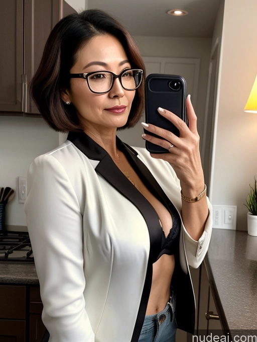 related ai porn images free for Milf Perfect Boobs Beautiful Glasses Perfect Body 50s Pixie Chinese Mirror Selfie Blouse Bra Jacket Suit Cleavage Dark Lighting Detailed Kitchen