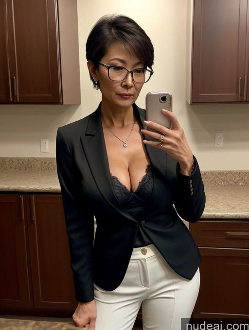 related ai porn images free for Milf Perfect Boobs Beautiful Glasses Perfect Body 50s Pixie Chinese Mirror Selfie Blouse Bra Jacket Suit Cleavage Dark Lighting Detailed Kitchen