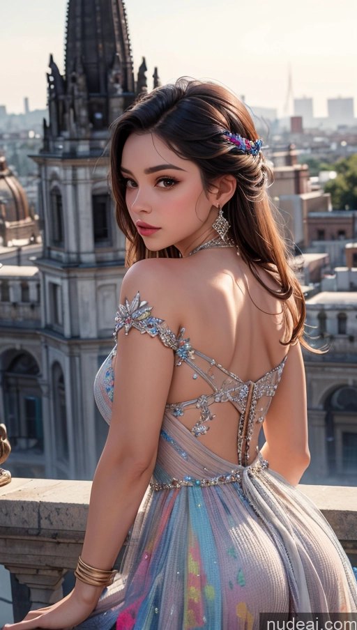 ai nude image of araffe woman in a dress sitting on a ledge overlooking a city pics of Woman Dress Detailed Mexico City