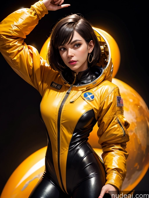 related ai porn images free for Powering Up Dark Lighting Gold Jewelry Pilot Space Suit 60s Dynamic View Superheroine Science Fiction Style Bobcut