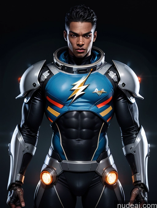 related ai porn images free for Powering Up Dark Lighting Pilot Space Suit Dynamic View Science Fiction Style Ginger Sci-fi Armor Muscular Abs Thick Tall Perfect Body Black Cyborg