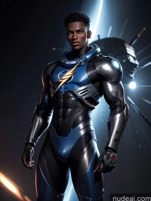 related ai porn images free for Dark Lighting Pilot Space Suit Dynamic View Science Fiction Style Sci-fi Armor Muscular Abs Thick Tall Perfect Body Black Cyborg Dark Skin Tanned Skin Jumping Alternative Jewelry 18