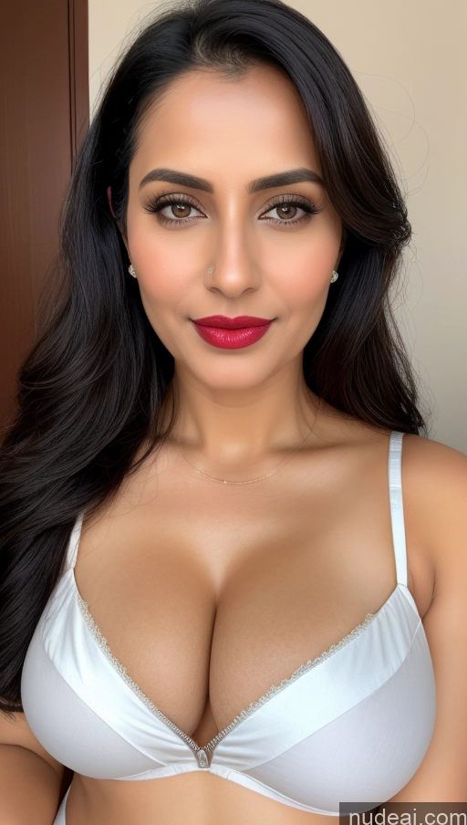 related ai porn images free for Woman One Busty Perfect Boobs Beautiful Lipstick Thick Fairer Skin Black Hair Slicked Indian Sari 40s Close-up View Cleavage Topless Blouse