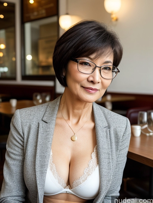 related ai porn images free for Milf Perfect Boobs Perfect Body Beautiful Glasses 70s Sexy Face Short Hair Chinese Cafe Blouse Bra Casual Suit Jacket Cleavage Detailed Professor