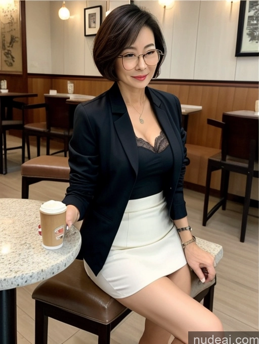 related ai porn images free for Milf Perfect Boobs Beautiful Glasses Perfect Body Short Hair Chinese Cafe Blouse Bra Casual Jacket Professor Suit Cleavage Detailed Sexy Face 60s