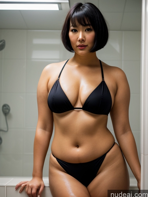 related ai porn images free for Model One Chubby 30s Sexy Face Black Hair Short Hair Asian Dark Fantasy Bathroom Front View Cooking Bright Lighting Bikini