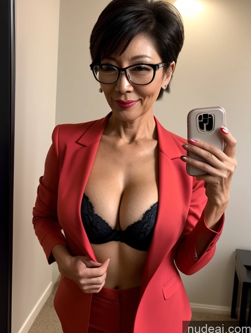 related ai porn images free for Milf Perfect Boobs Beautiful Glasses Perfect Body 50s Pixie Chinese Mirror Selfie Party Blouse Bra Jacket Suit Cleavage Dark Lighting Detailed