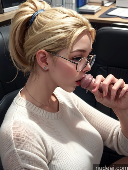 related ai porn images free for Blonde Simple Ponytail Glasses Chubby Blowjob Side View Secretary Two Dress Stylish Office Woman 50s Sweater Transparent