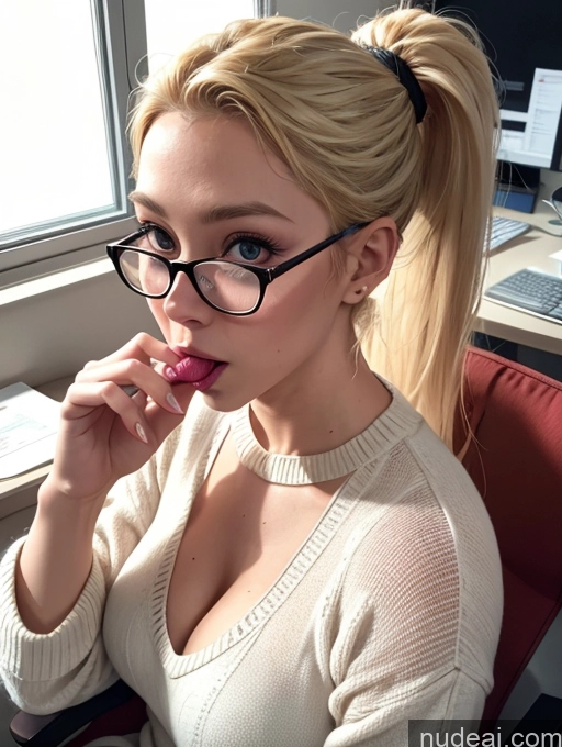 related ai porn images free for Blonde Simple Ponytail Glasses Chubby Blowjob Secretary Two Dress Stylish Office Woman 50s Sweater Transparent