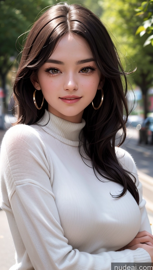 related ai porn images free for Woman Two 18 Black Hair Long Hair White Serious Happy Street Close-up View Blouse Sweater Busty