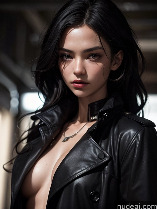 related ai porn images free for Woman One 18 Black Hair Long Hair Serious White Close-up View Street Trench Coat Sweater Dark Lighting Goth