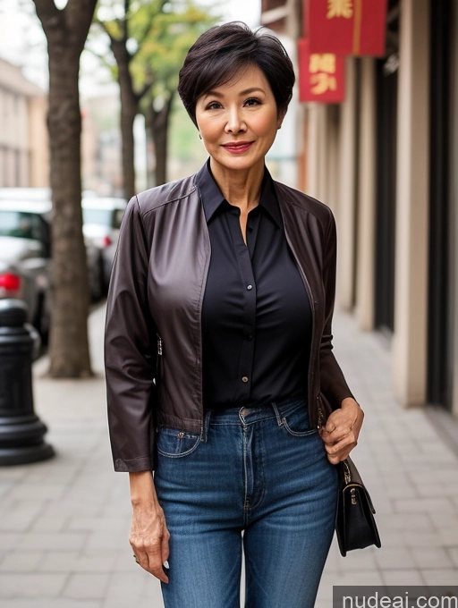 related ai porn images free for Milf Perfect Boobs Beautiful Perfect Body Short Hair 70s Chinese Blouse Bra Casual Jacket Professor Stylish Dark Lighting Detailed