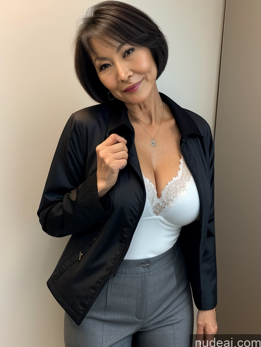 related ai porn images free for Milf Perfect Boobs Beautiful Perfect Body Short Hair 70s Chinese Blouse Bra Casual Jacket Professor Stylish Dark Lighting Detailed