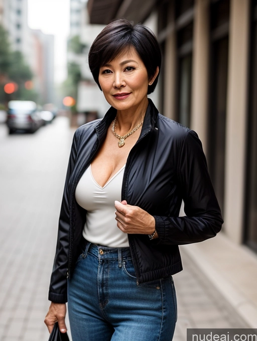 related ai porn images free for Milf Perfect Boobs Beautiful Perfect Body Short Hair 70s Chinese Blouse Bra Casual Jacket Professor Stylish Dark Lighting Detailed