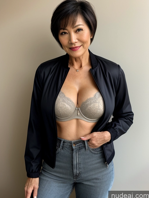 related ai porn images free for Milf Perfect Boobs Beautiful Perfect Body Short Hair 70s Chinese Blouse Bra Casual Jacket Professor Stylish Dark Lighting Detailed