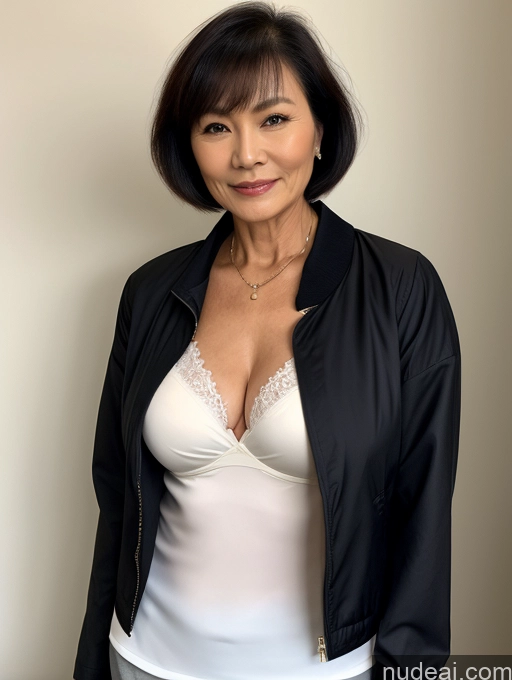 related ai porn images free for Milf Perfect Boobs Beautiful Perfect Body Short Hair 70s Chinese Blouse Bra Casual Jacket Professor Stylish Dark Lighting Detailed