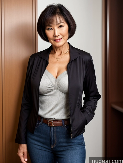 related ai porn images free for Milf Perfect Boobs Beautiful Perfect Body Short Hair 70s Chinese Blouse Bra Casual Jacket Professor Stylish Dark Lighting Detailed