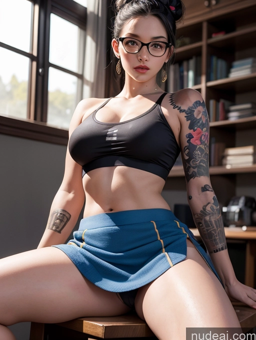 related ai porn images free for Woman One Tattoos French High Socks Mini Skirt Sports Bra Hair Bun Black Hair Spreading Legs Glasses Chubby Small Tits