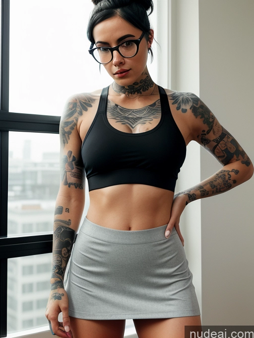 related ai porn images free for Woman One Tattoos French High Socks Mini Skirt Sports Bra Hair Bun Black Hair Spreading Legs Glasses Small Tits Short Thick