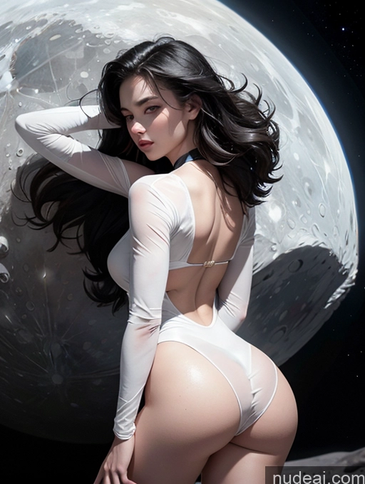 related ai porn images free for Woman One Beautiful Fairer Skin 18 Seductive Sexy Face Black Hair Long Hair Asian On Back Front View Moon Space Suit Transparent