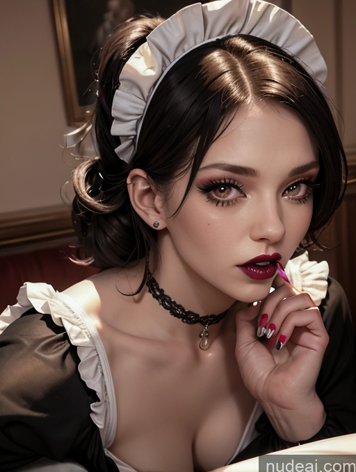 related ai porn images free for Close-up View Bra Pull Down Maid Seductive French Black Hair Lipstick Goth