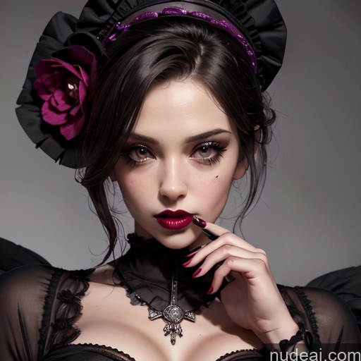 related ai porn images free for Close-up View Bra Pull Down Seductive French Black Hair Lipstick Goth Victorian Perfect Boobs